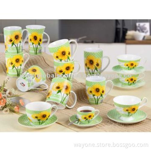 Hot Shape Porcelain Mugs with Sunflower Motif and 9oz Volume, Best Choice for Promotions, Food Safe